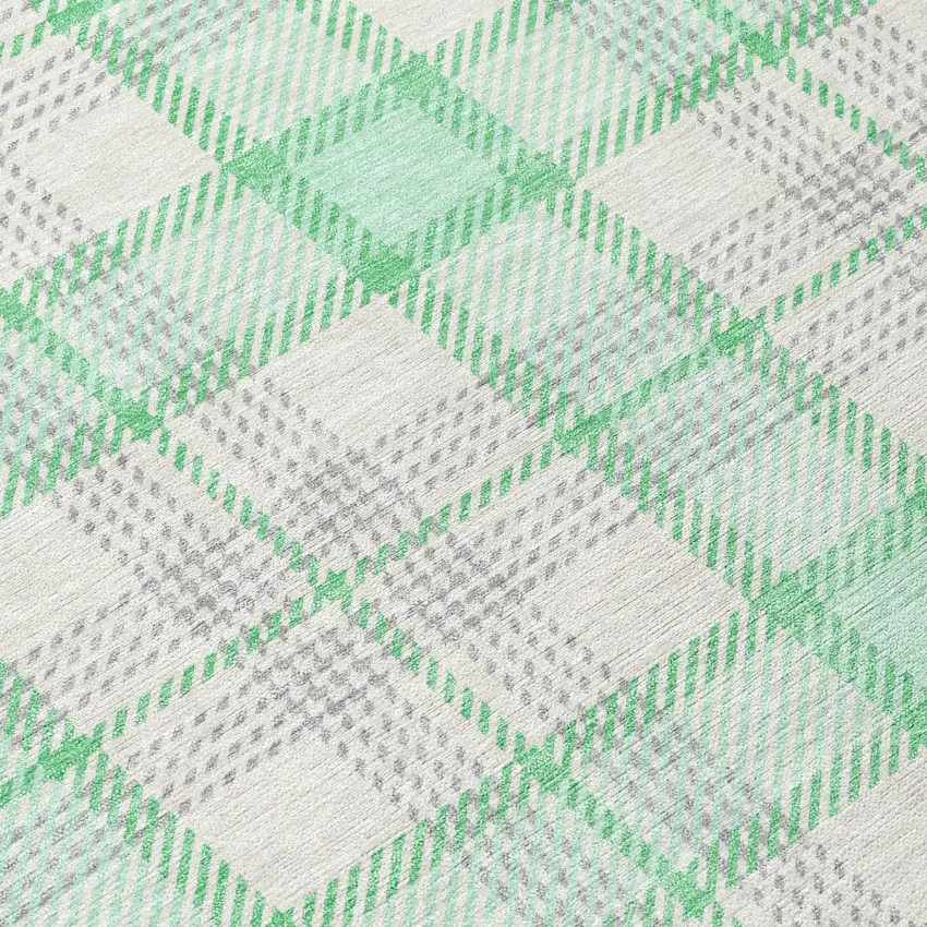 8' Green And Gray Round Plaid Washable Indoor Outdoor Area Rug Photo 9