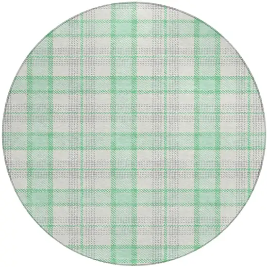 8' Green And Gray Round Plaid Washable Indoor Outdoor Area Rug Photo 2