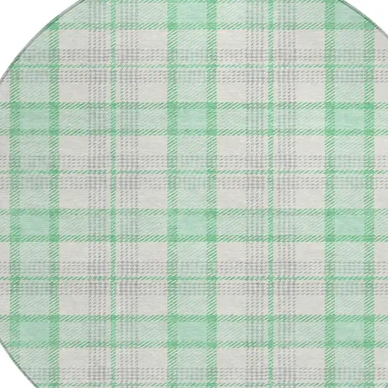 8' Green And Gray Round Plaid Washable Indoor Outdoor Area Rug Photo 4