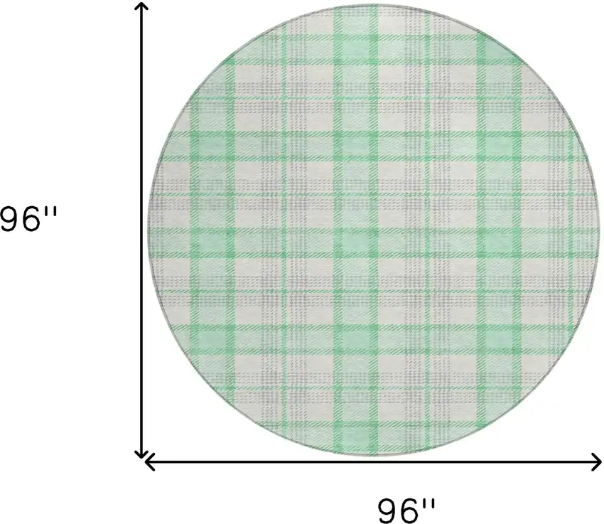8' Green And Gray Round Plaid Washable Indoor Outdoor Area Rug Photo 8