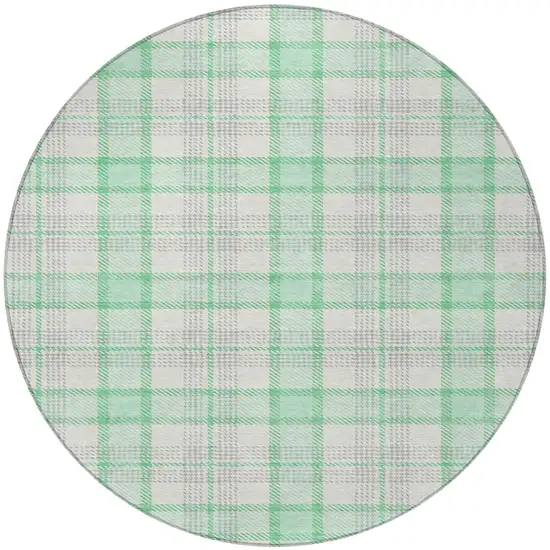 8' Green And Gray Round Plaid Washable Indoor Outdoor Area Rug Photo 5