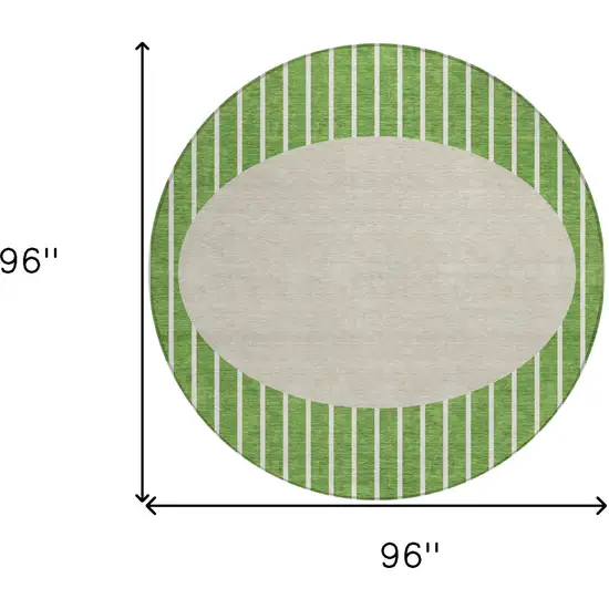 8' Green And Gray Round Striped Washable Indoor Outdoor Area Rug Photo 3