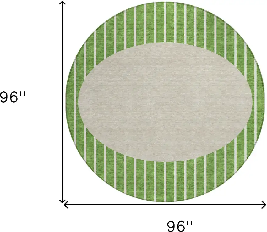 8' Green And Gray Round Striped Washable Indoor Outdoor Area Rug Photo 3