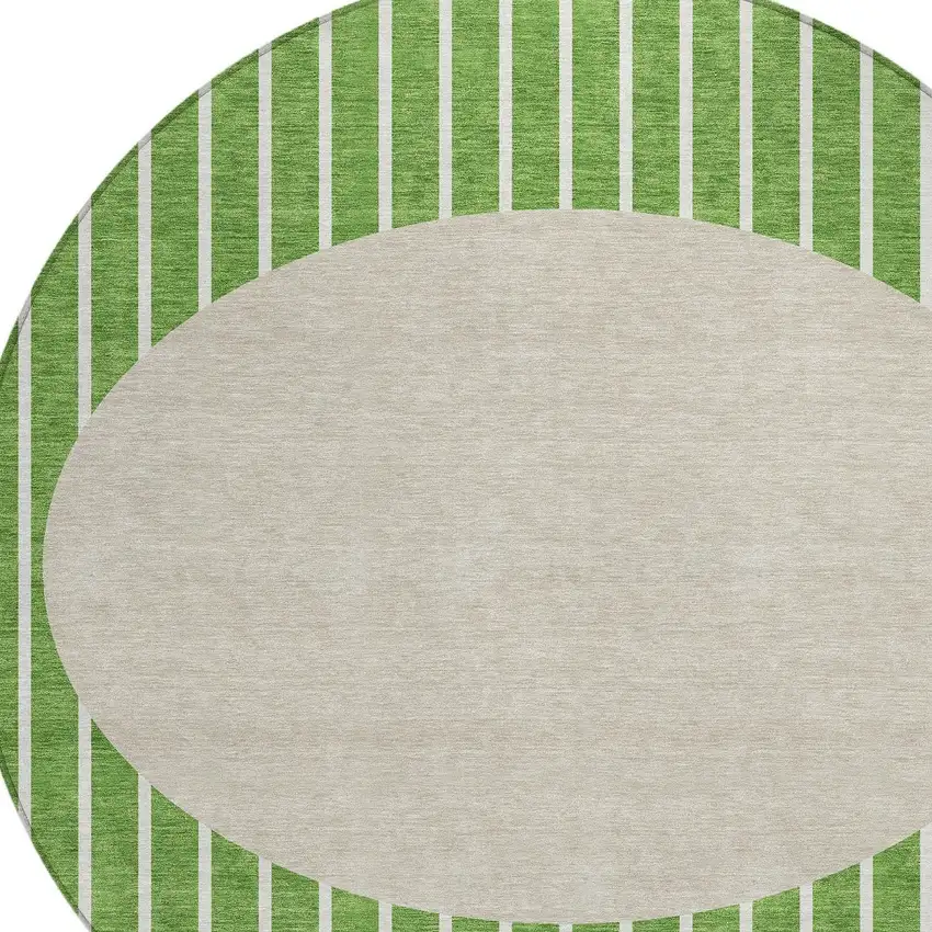 8' Green And Gray Round Striped Washable Indoor Outdoor Area Rug Photo 4