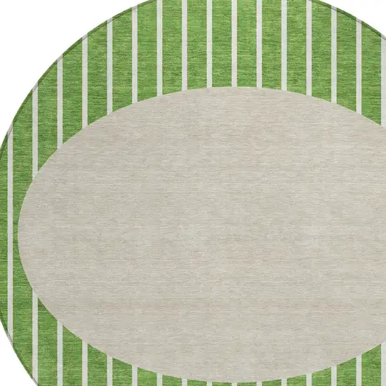 8' Green And Gray Round Striped Washable Indoor Outdoor Area Rug Photo 4