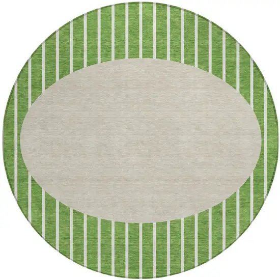 8' Green And Gray Round Striped Washable Indoor Outdoor Area Rug Photo 2