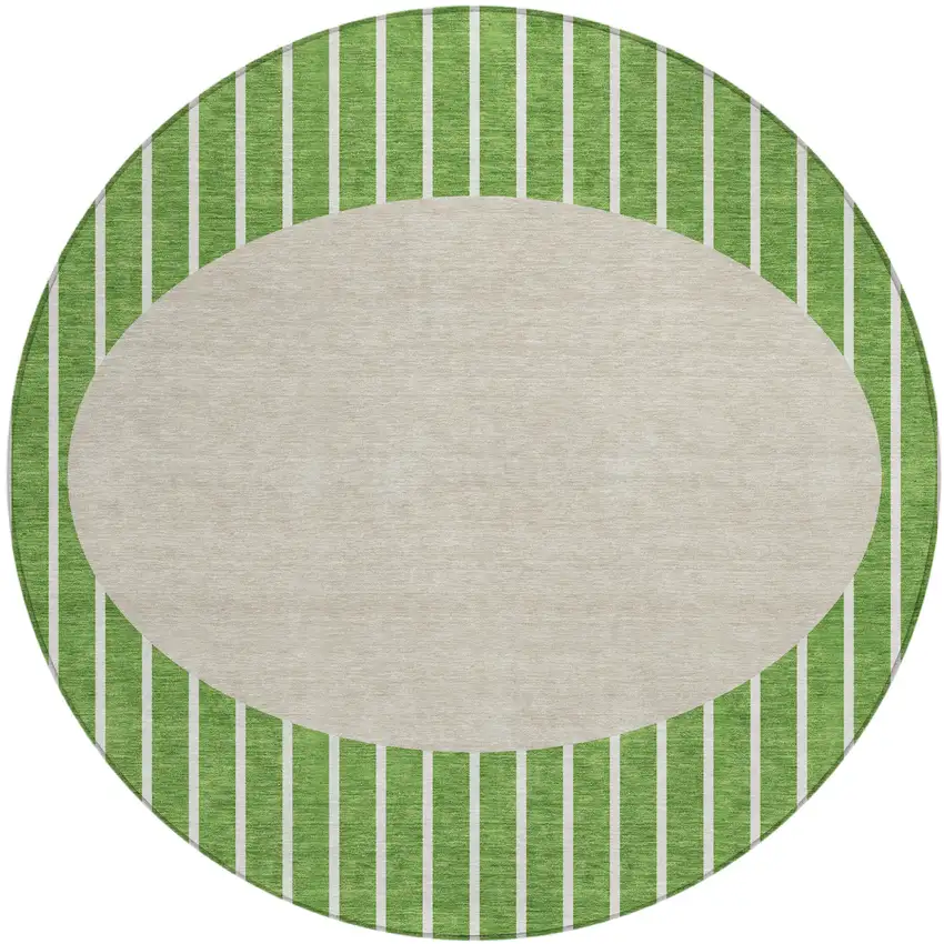 8' Green And Gray Round Striped Washable Indoor Outdoor Area Rug Photo 2