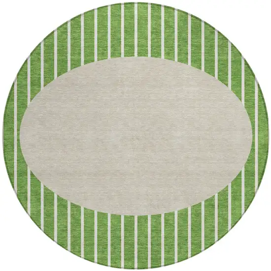 8' Green And Gray Round Striped Washable Indoor Outdoor Area Rug Photo 5