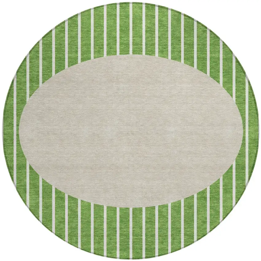 8' Green And Gray Round Striped Washable Indoor Outdoor Area Rug Photo 5