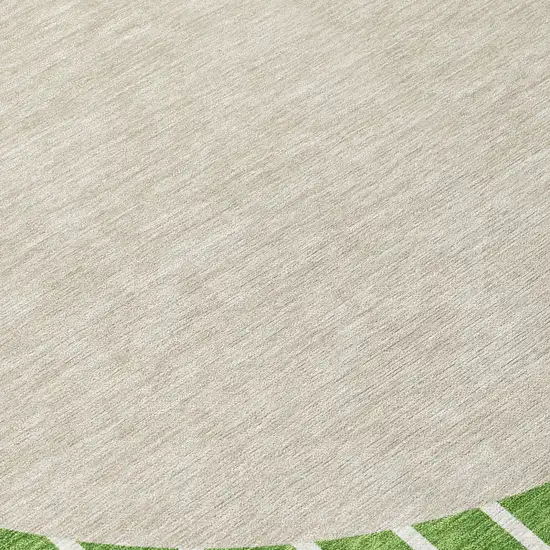 8' Green And Gray Round Striped Washable Indoor Outdoor Area Rug Photo 8