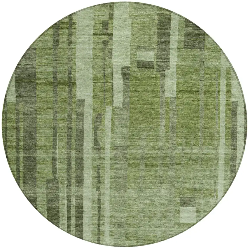8' Green And Gray Round Striped Washable Indoor Outdoor Area Rug Photo 2