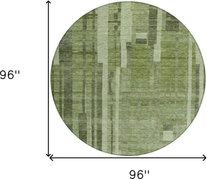 8' Green And Gray Round Striped Washable Indoor Outdoor Area Rug Photo 9