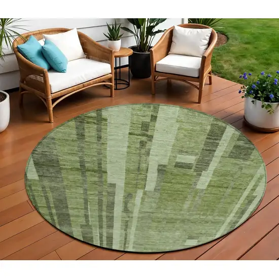 8' Green And Gray Round Striped Washable Indoor Outdoor Area Rug Photo 1