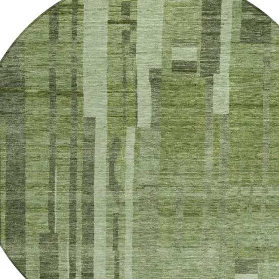 8' Green And Gray Round Striped Washable Indoor Outdoor Area Rug Photo 6