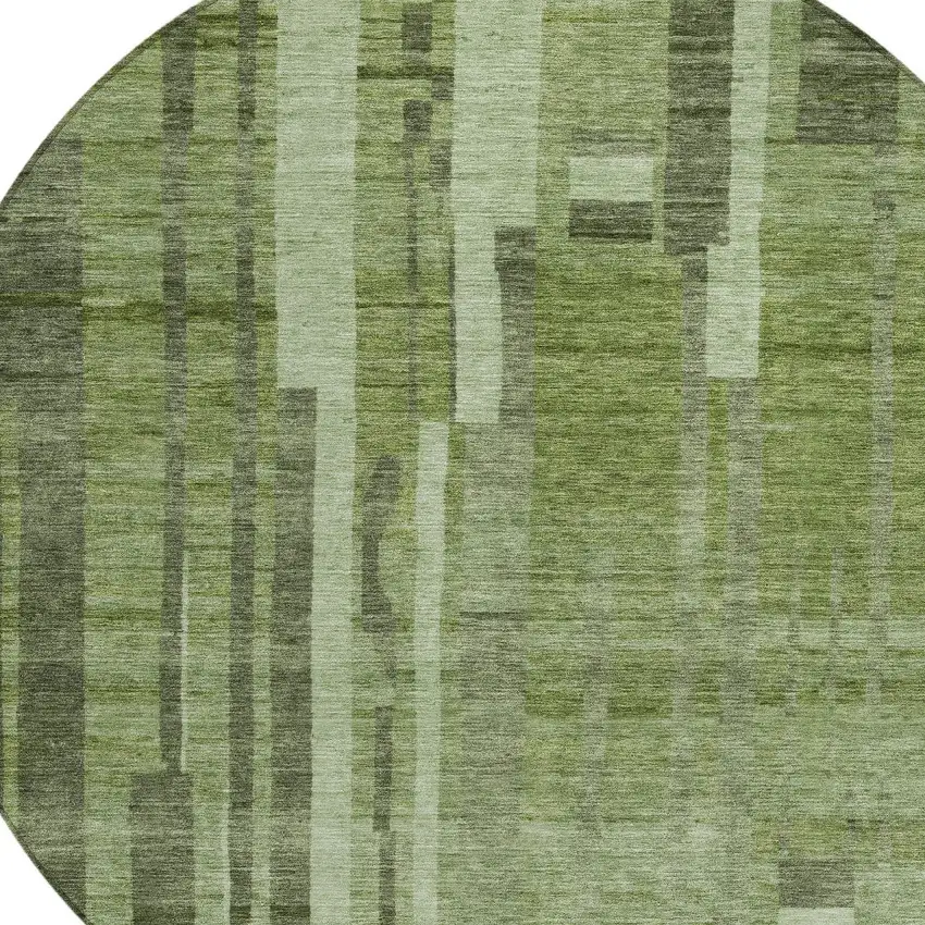 8' Green And Gray Round Striped Washable Indoor Outdoor Area Rug Photo 6