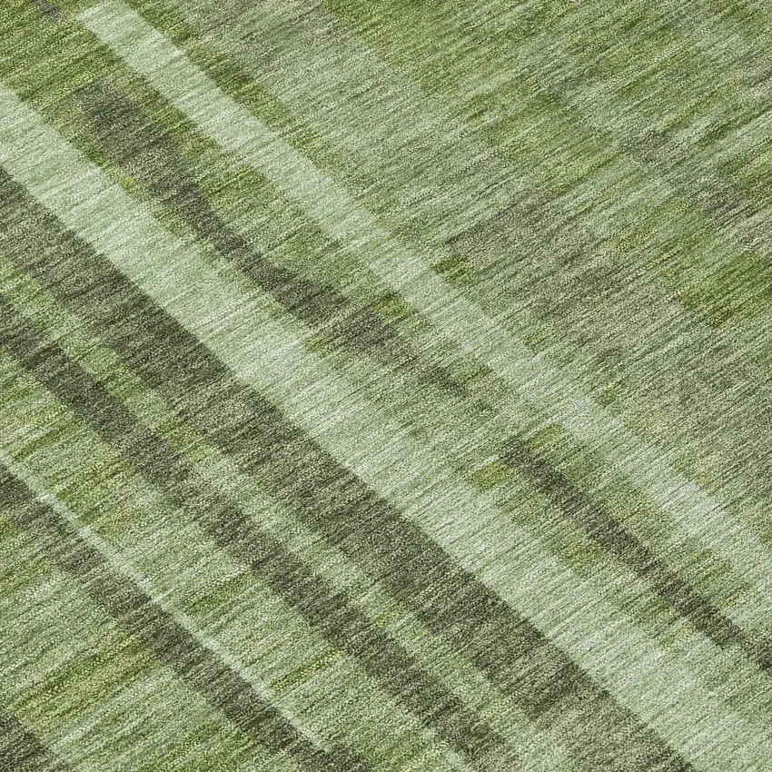 8' Green And Gray Round Striped Washable Indoor Outdoor Area Rug Photo 8