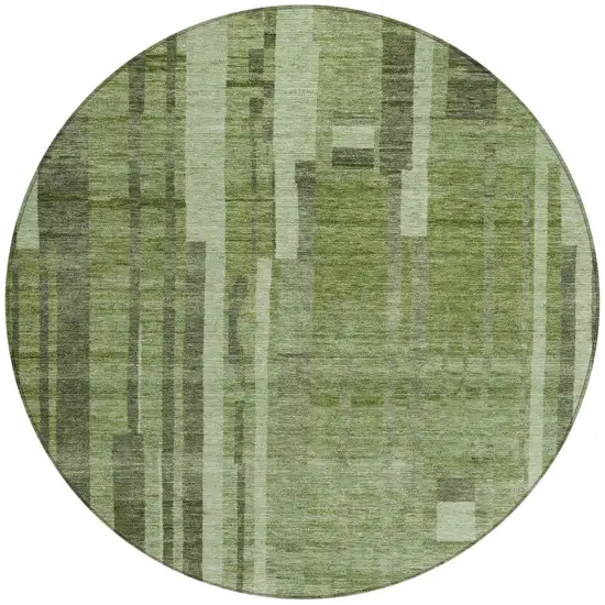 8' Green And Gray Round Striped Washable Indoor Outdoor Area Rug Photo 3