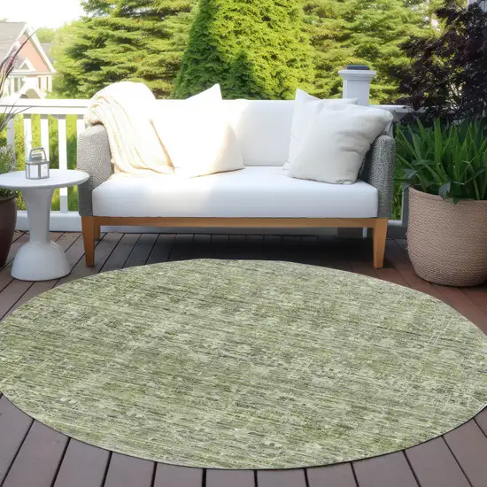 8' Green And Gray Round Striped Washable Indoor Outdoor Area Rug Photo 6