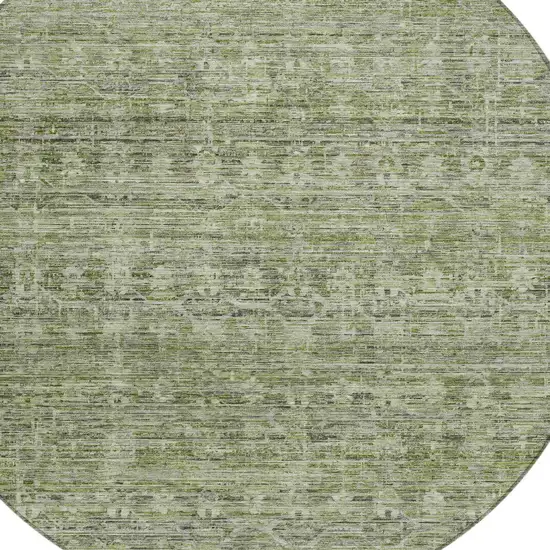 8' Green And Gray Round Striped Washable Indoor Outdoor Area Rug Photo 9