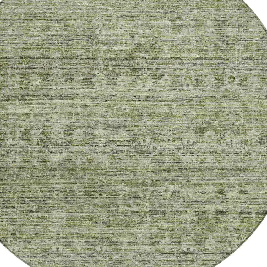 8' Green And Gray Round Striped Washable Indoor Outdoor Area Rug Photo 9