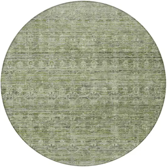 8' Green And Gray Round Striped Washable Indoor Outdoor Area Rug Photo 3