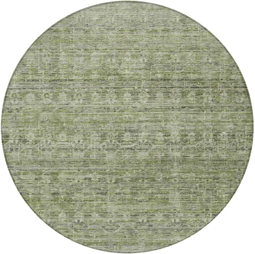 8' Green And Gray Round Striped Washable Indoor Outdoor Area Rug Photo 3