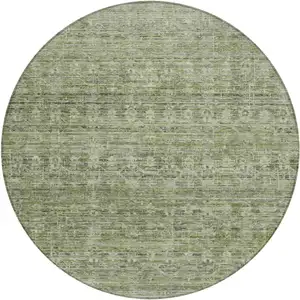 Photo of 8' Green And Gray Round Striped Washable Indoor Outdoor Area Rug