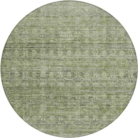 8' Green And Gray Round Striped Washable Indoor Outdoor Area Rug Photo 1