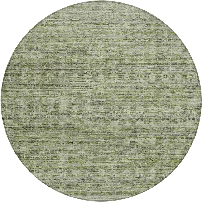 8' Green And Gray Round Striped Washable Indoor Outdoor Area Rug Photo 1