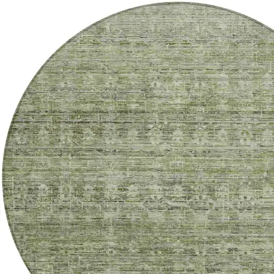 8' Green And Gray Round Striped Washable Indoor Outdoor Area Rug Photo 4