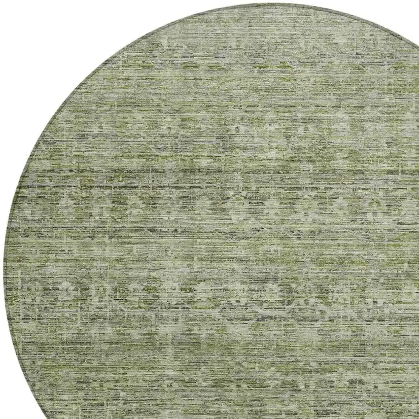 8' Green And Gray Round Striped Washable Indoor Outdoor Area Rug Photo 4