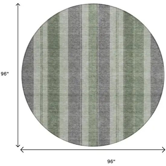 8' Green And Gray Round Striped Washable Indoor Outdoor Area Rug Photo 9