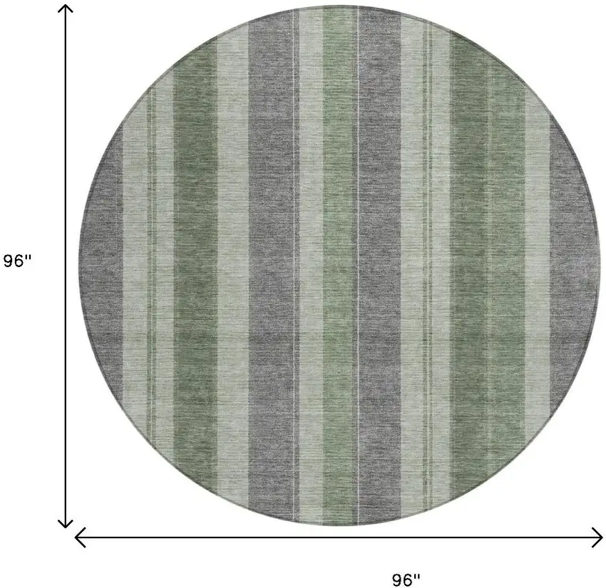 8' Green And Gray Round Striped Washable Indoor Outdoor Area Rug Photo 9