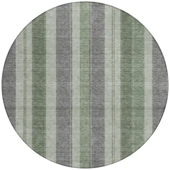 8' Green And Gray Round Striped Washable Indoor Outdoor Area Rug Photo 3