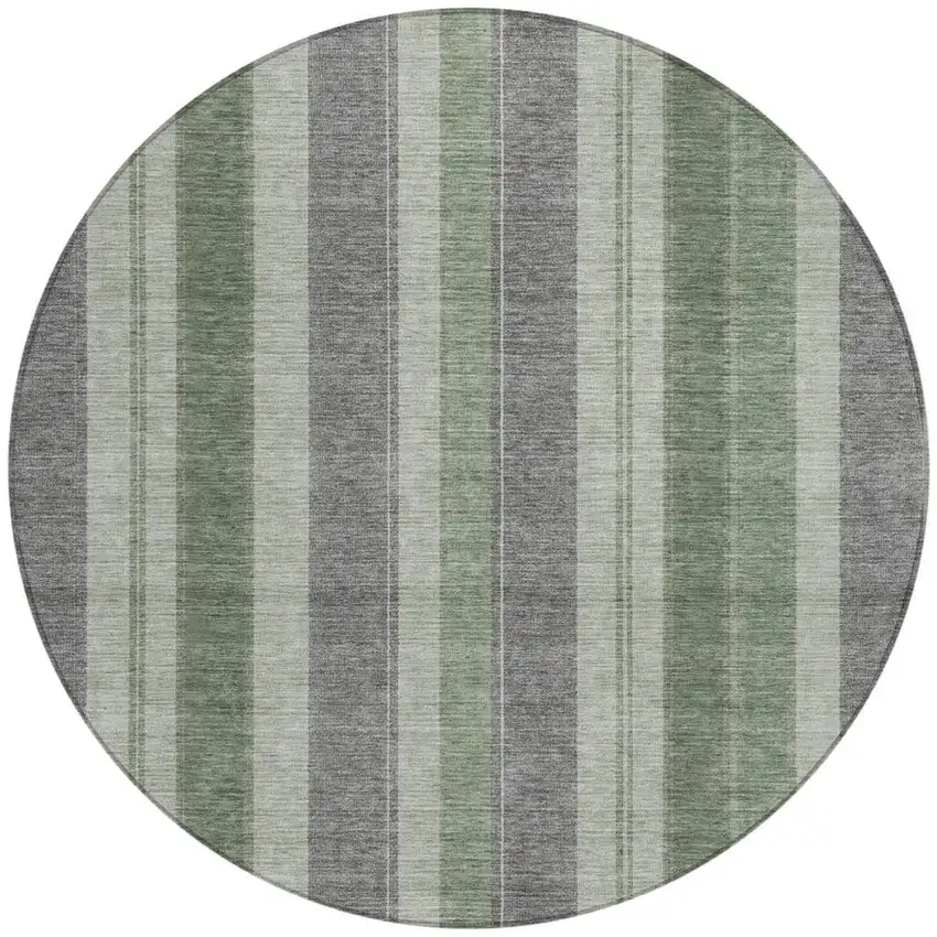 8' Green And Gray Round Striped Washable Indoor Outdoor Area Rug Photo 3
