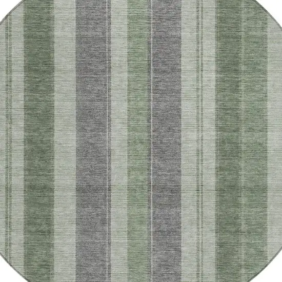 8' Green And Gray Round Striped Washable Indoor Outdoor Area Rug Photo 4