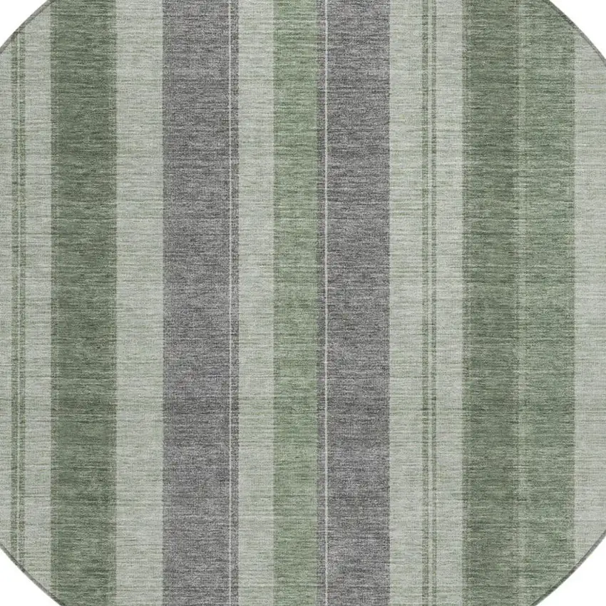 8' Green And Gray Round Striped Washable Indoor Outdoor Area Rug Photo 4