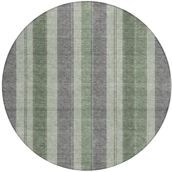 8' Green And Gray Round Striped Washable Indoor Outdoor Area Rug Photo 1