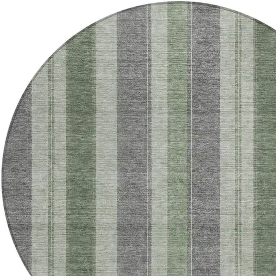 8' Green And Gray Round Striped Washable Indoor Outdoor Area Rug Photo 9