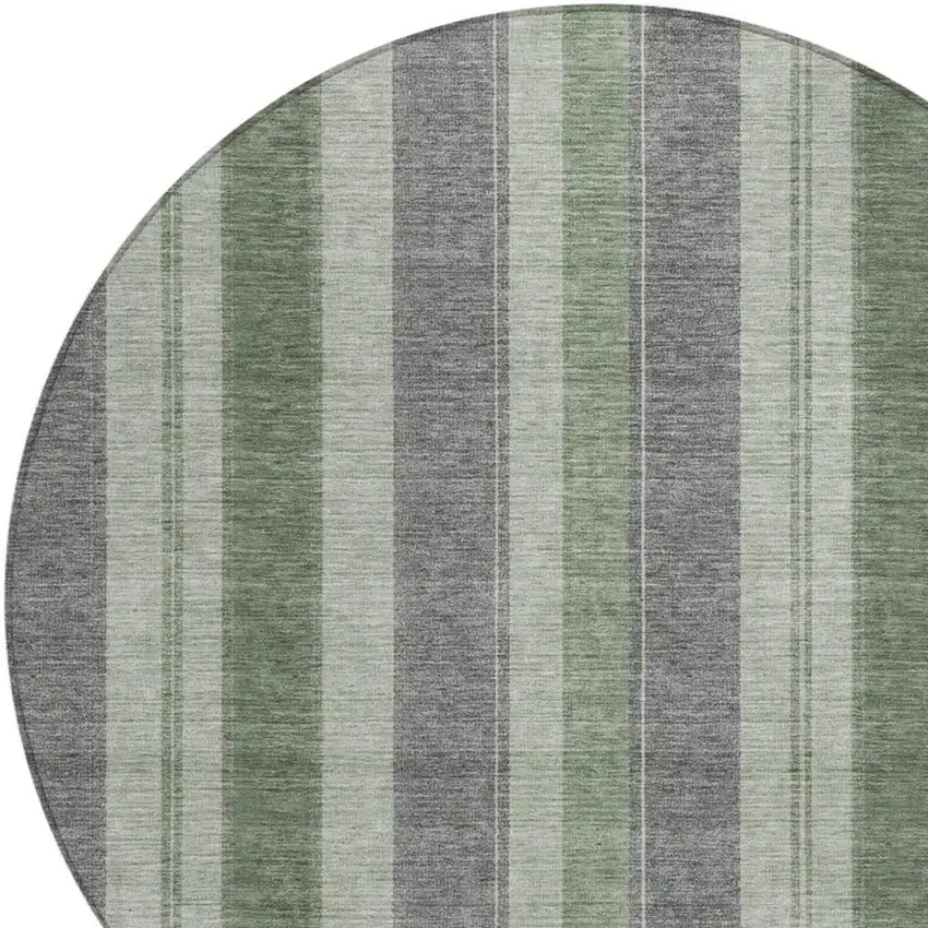 8' Green And Gray Round Striped Washable Indoor Outdoor Area Rug Photo 9