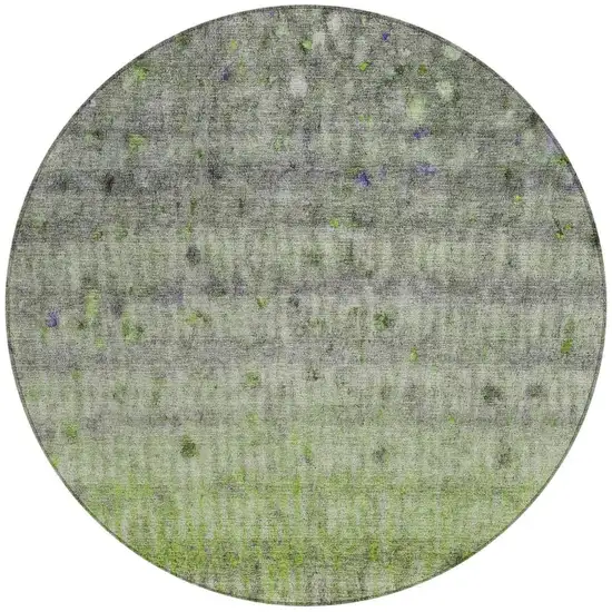 8' Green And Gray Round Striped Washable Indoor Outdoor Area Rug Photo 4