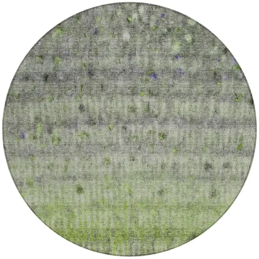 8' Green And Gray Round Striped Washable Indoor Outdoor Area Rug Photo 4