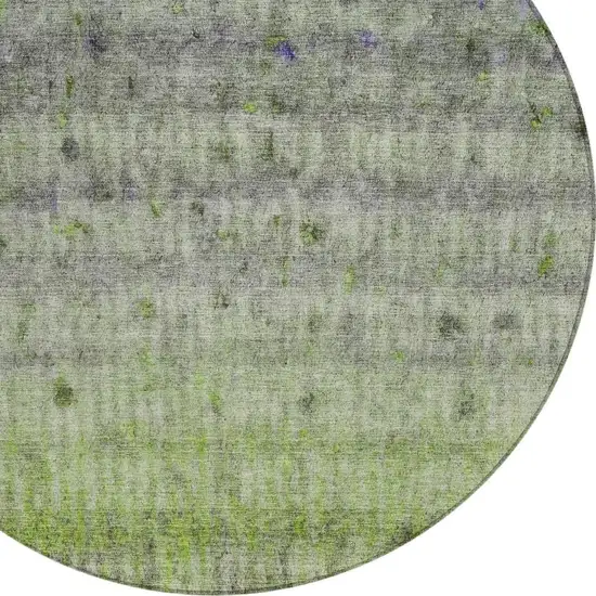 8' Green And Gray Round Striped Washable Indoor Outdoor Area Rug Photo 7
