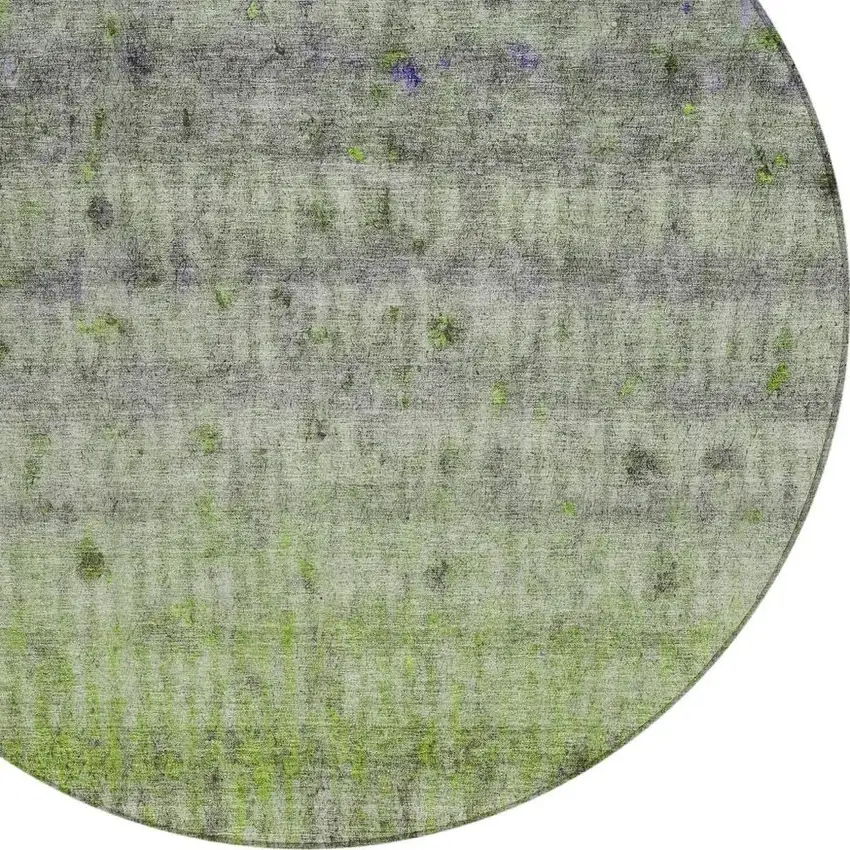 8' Green And Gray Round Striped Washable Indoor Outdoor Area Rug Photo 7