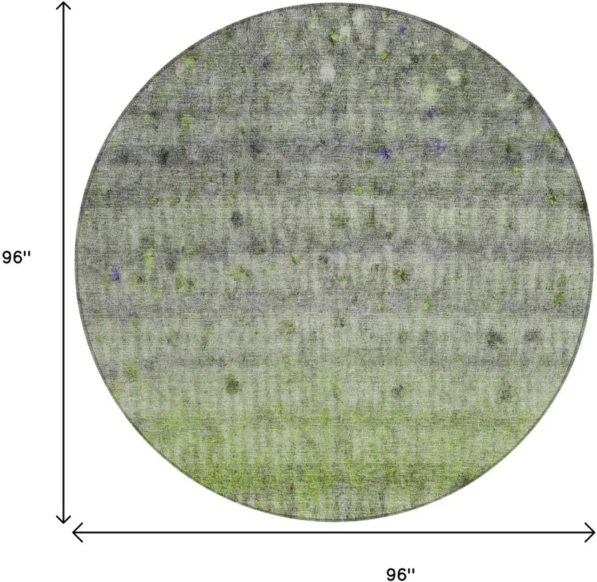 8' Green And Gray Round Striped Washable Indoor Outdoor Area Rug Photo 3