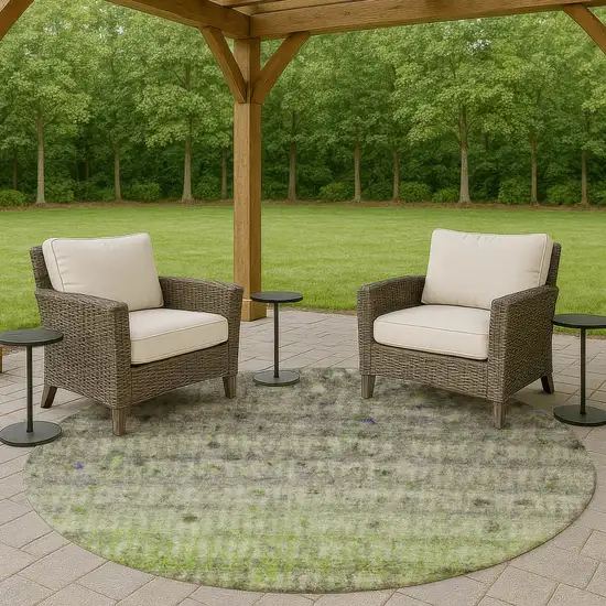 8' Green And Gray Round Striped Washable Indoor Outdoor Area Rug Photo 8