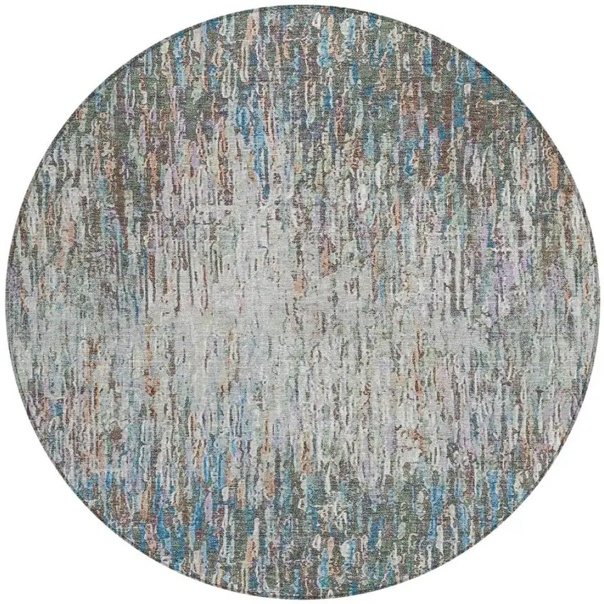 8' Green And Gray Round Striped Washable Indoor Outdoor Area Rug Photo 3