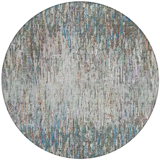 8' Green And Gray Round Striped Washable Indoor Outdoor Area Rug Photo 3