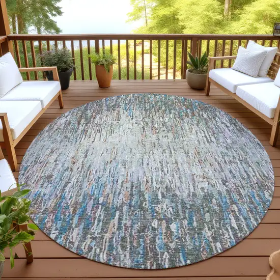 8' Green And Gray Round Striped Washable Indoor Outdoor Area Rug Photo 4