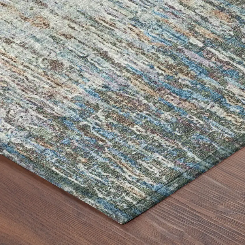 8' Green And Gray Round Striped Washable Indoor Outdoor Area Rug Photo 6
